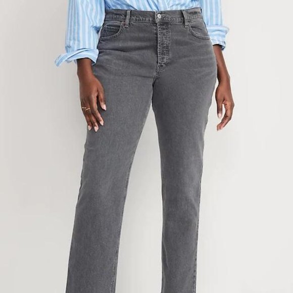Old Navy High-Waisted Button-Fly Slouchy Straight Cut-Off Gray Jeans for Women - Picture 6 of 12